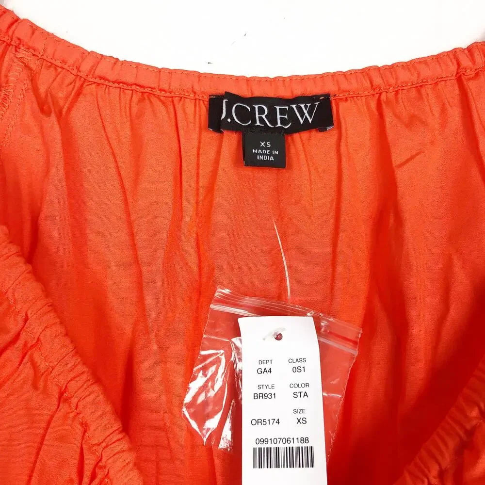 NWT J. CREW Orange Cotton Poplin V Neck Smocked Waist Midi Dress Size XS Boho